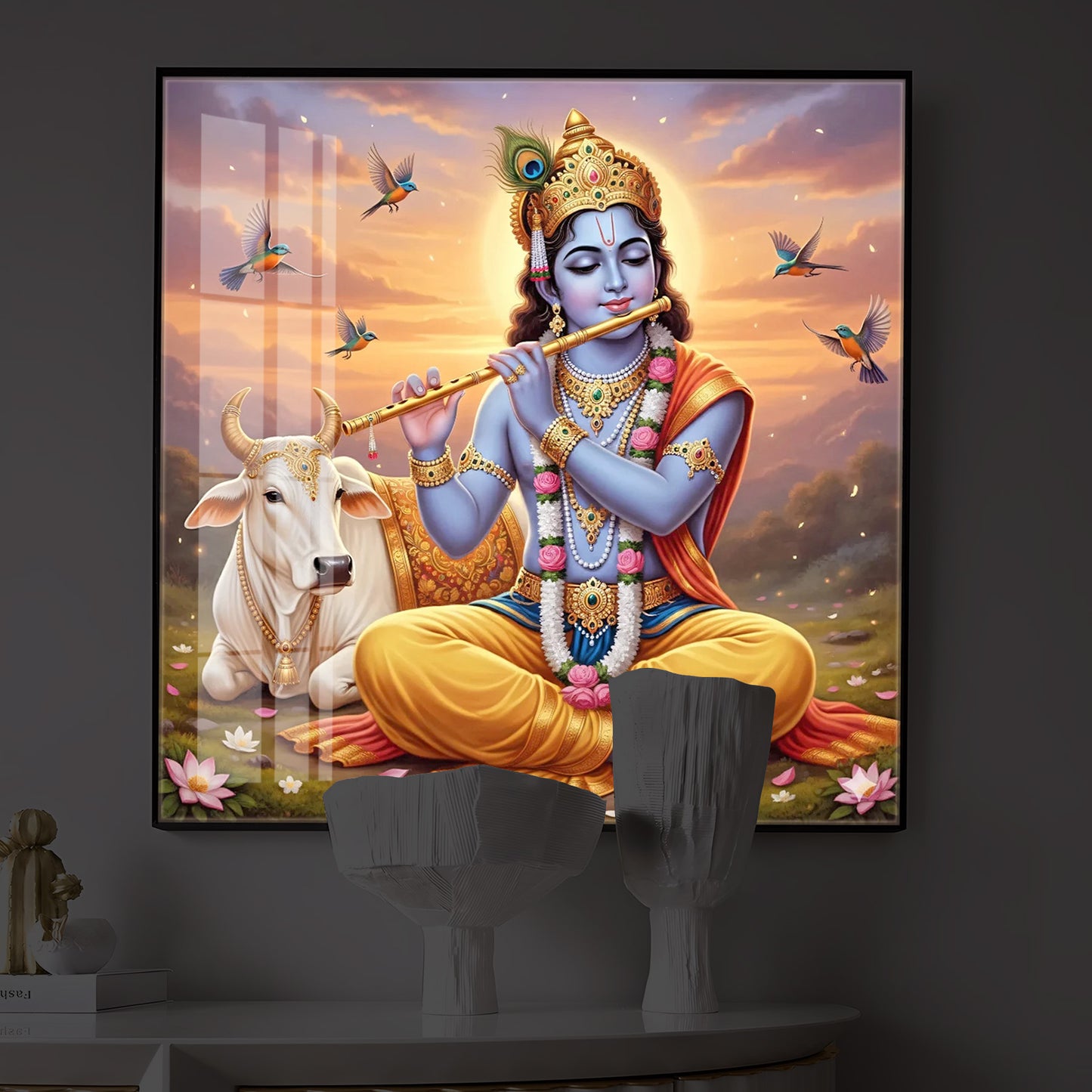 Divine Krishna Modern Luxury Backlight Square Wall Art