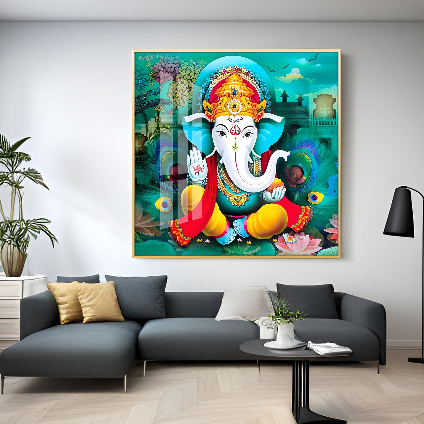 Colorful Om Ganesha Premium Acrylic Square Wall Art