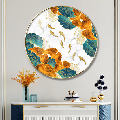 Golden Leaf Premium Acrylic Round Wall Art