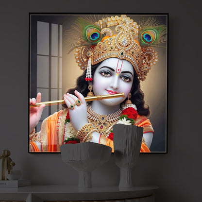 Divine Shree Krishna Modern Luxury Backlight Square Wall Art