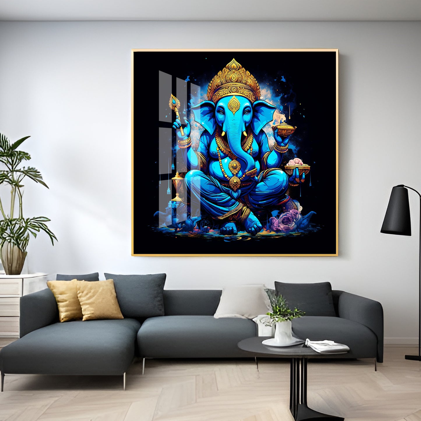 Neon Ganpati Premium Acrylic Square Wall Art