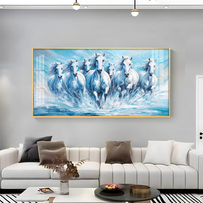 Running Horses in River Premium Acrylic Horizontal Wall Art