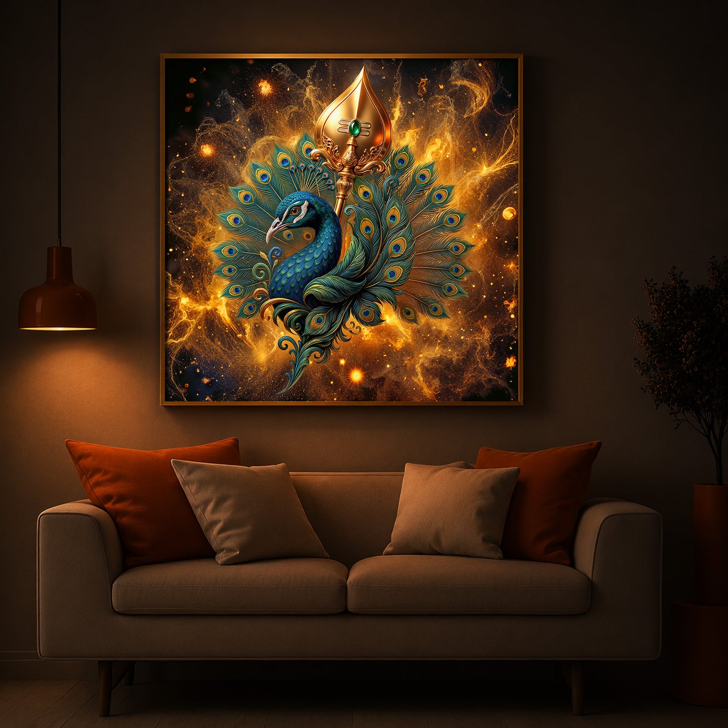 Lord Murugan’s Majestic Peacock Modern Luxury Backlight Square Wall Art