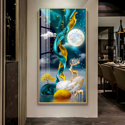 Deers With Full Moon Premium Acrylic Vertical Wall Art