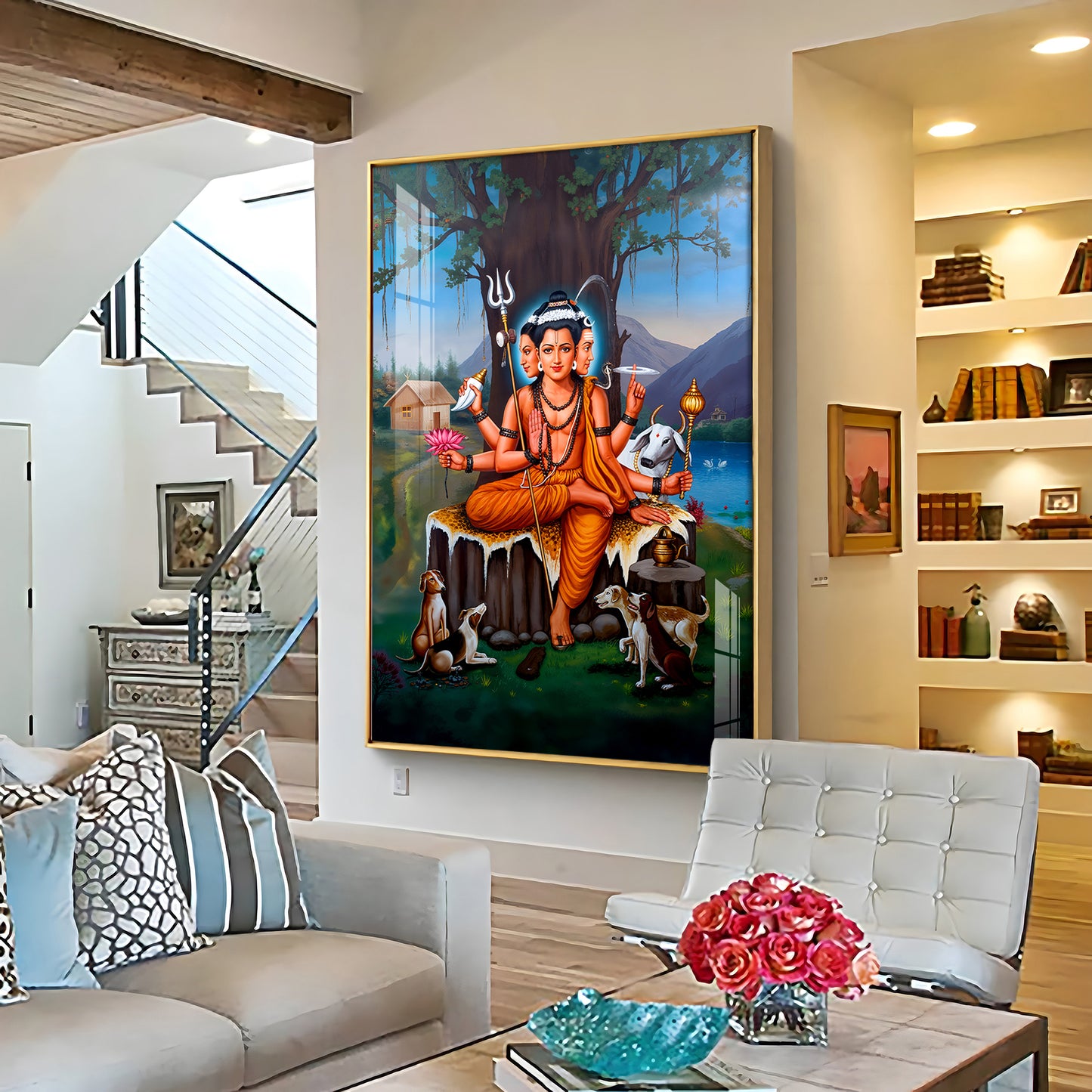 Lord Dattatreya Portray Premium Acrylic Vertical Wall Art