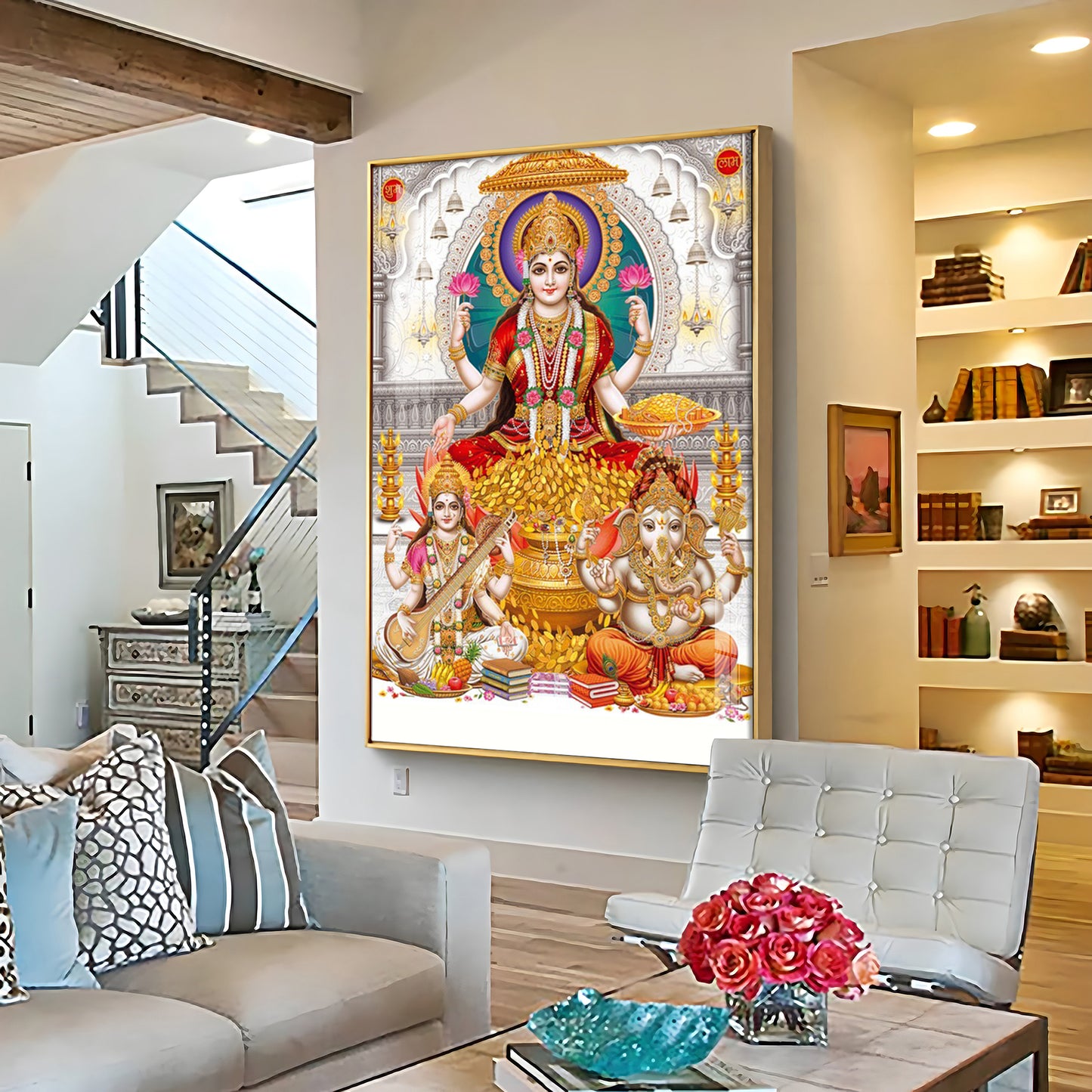 Mural of Goddess Laxmi Premium Acrylic Vertical Wall Art