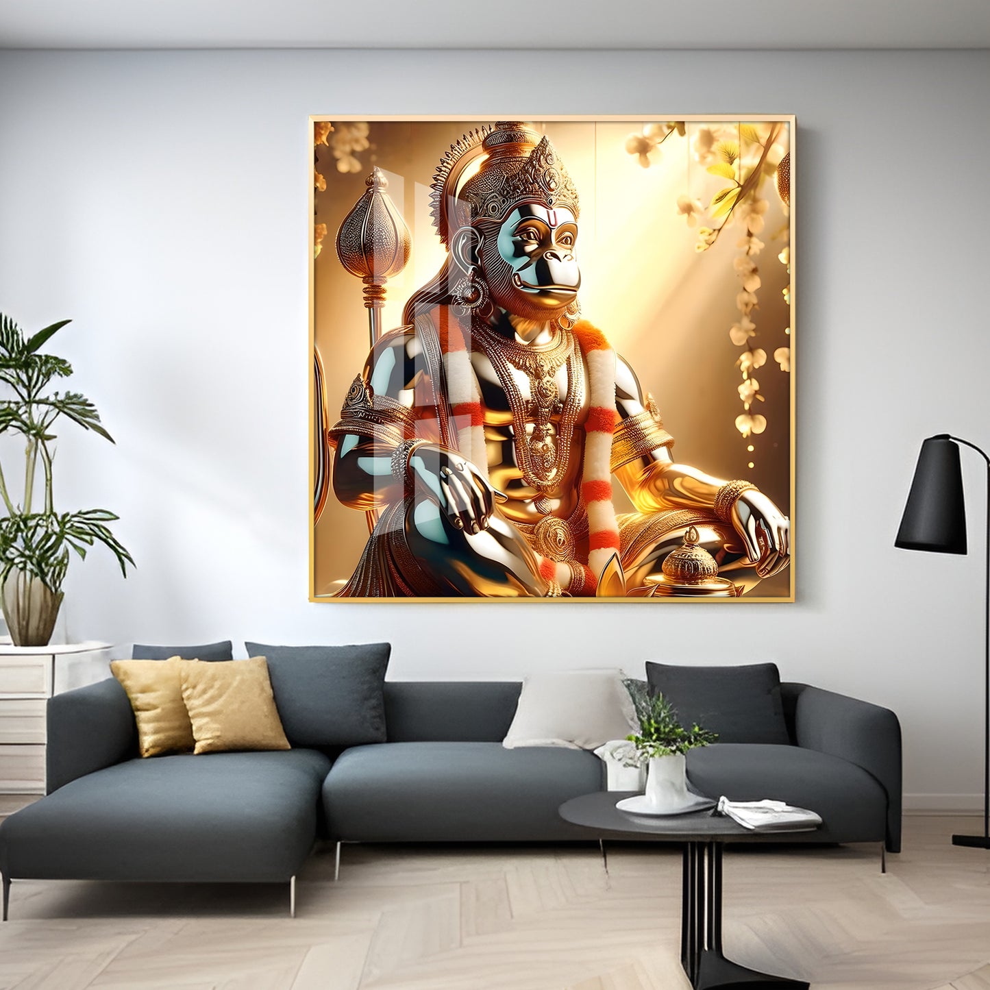 Rambhakt Hanuman Premium Acrylic Square Wall Art