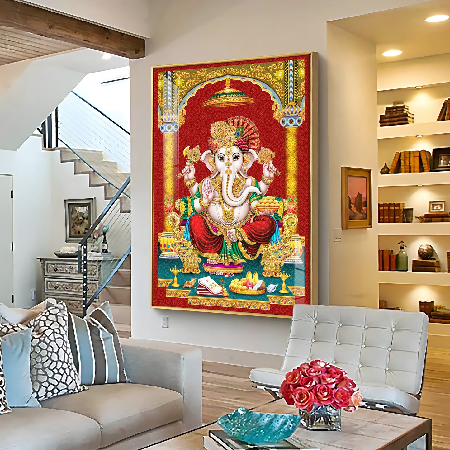 Majestic Lord Ganesha Premium Acrylic Vertical Wall Art