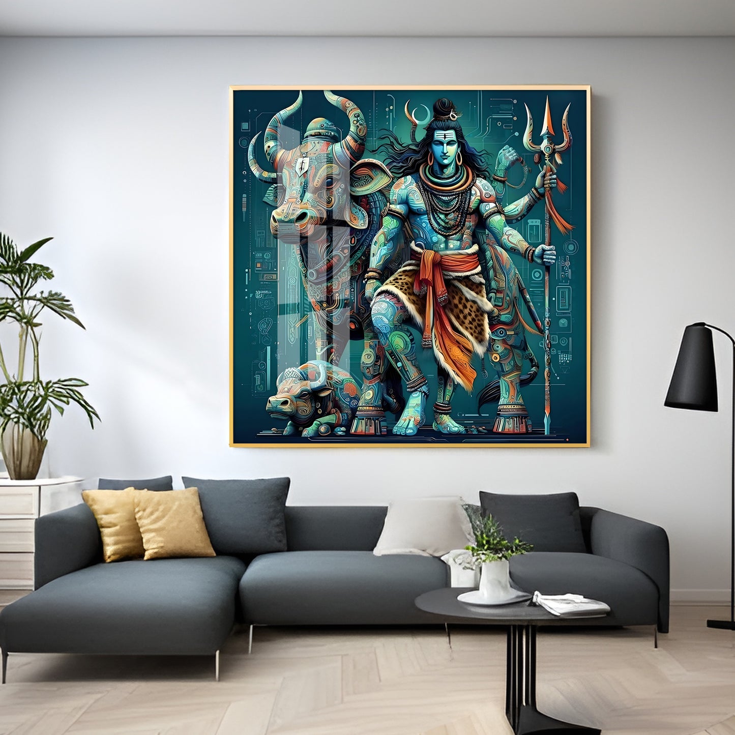 Lord Shiva With Nandi Premium Acrylic Square Wall Art