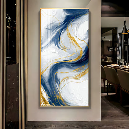 Abstract Blue Gold waves Premium Acrylic Vertical Wall Art