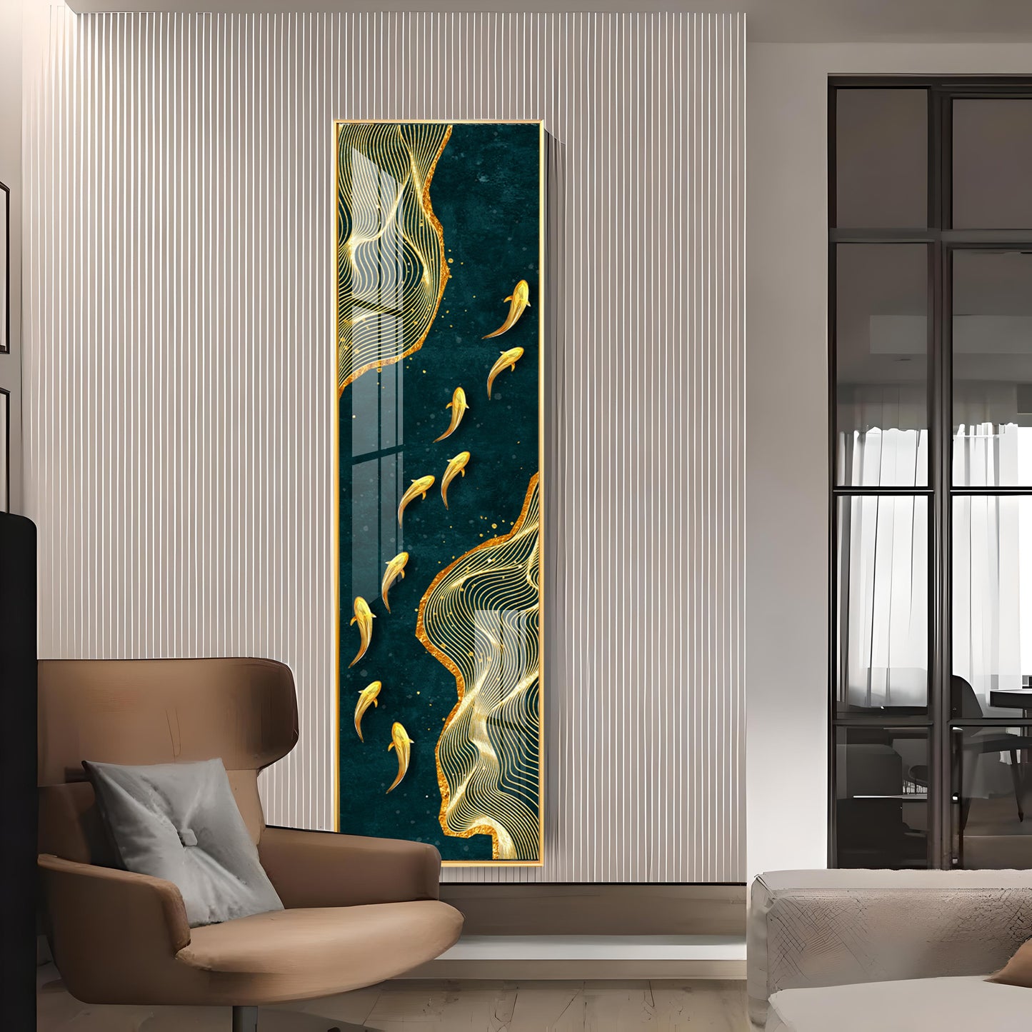 Glittering Fishes Premium Acrylic Vertical Wall Art