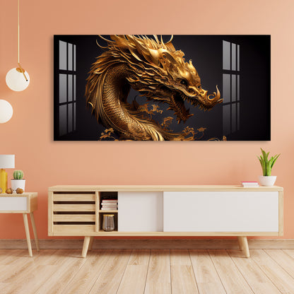 Golden Chinese Dragon Acrylic Wall Art