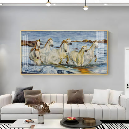 Horses Crossing River Premium Acrylic Horizontal Wall Art