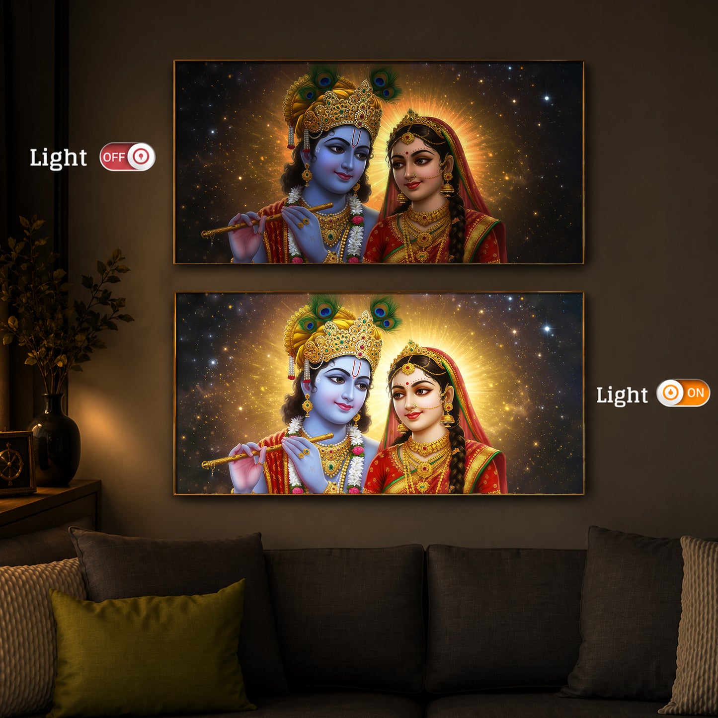 Shri Radha Krishn Modern Luxury Backlight Horizontal Wall Art