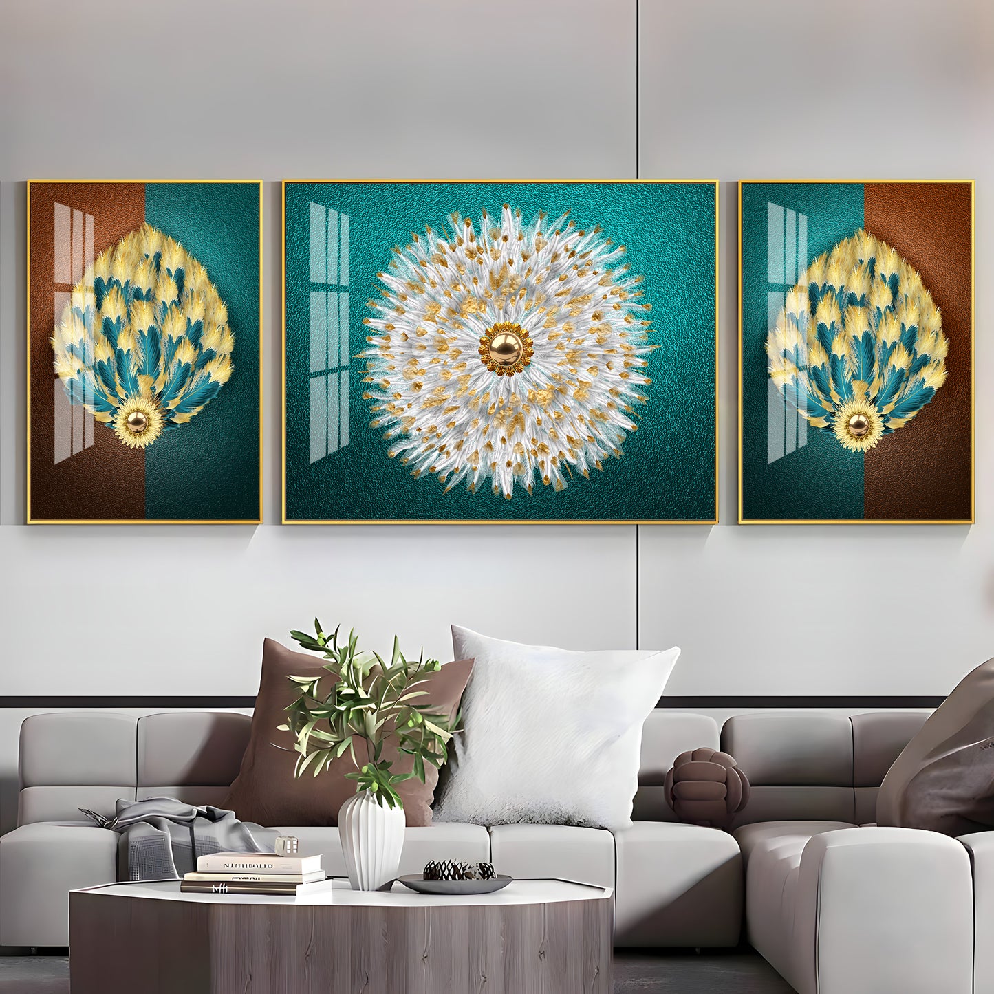 Golden Starburst Premium Acrylic Wall Art (Set of 3)