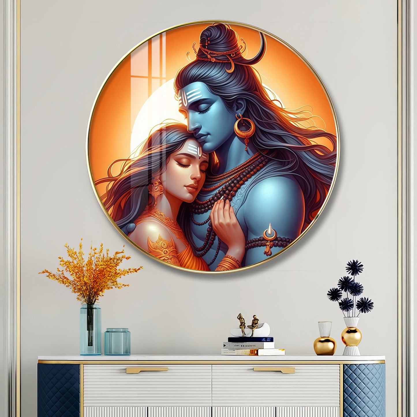 Lord Shiva and Goddess Parvati Premium Acrylic Round Wall Art