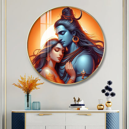 Lord Shiva and Goddess Parvati Premium Acrylic Round Wall Art