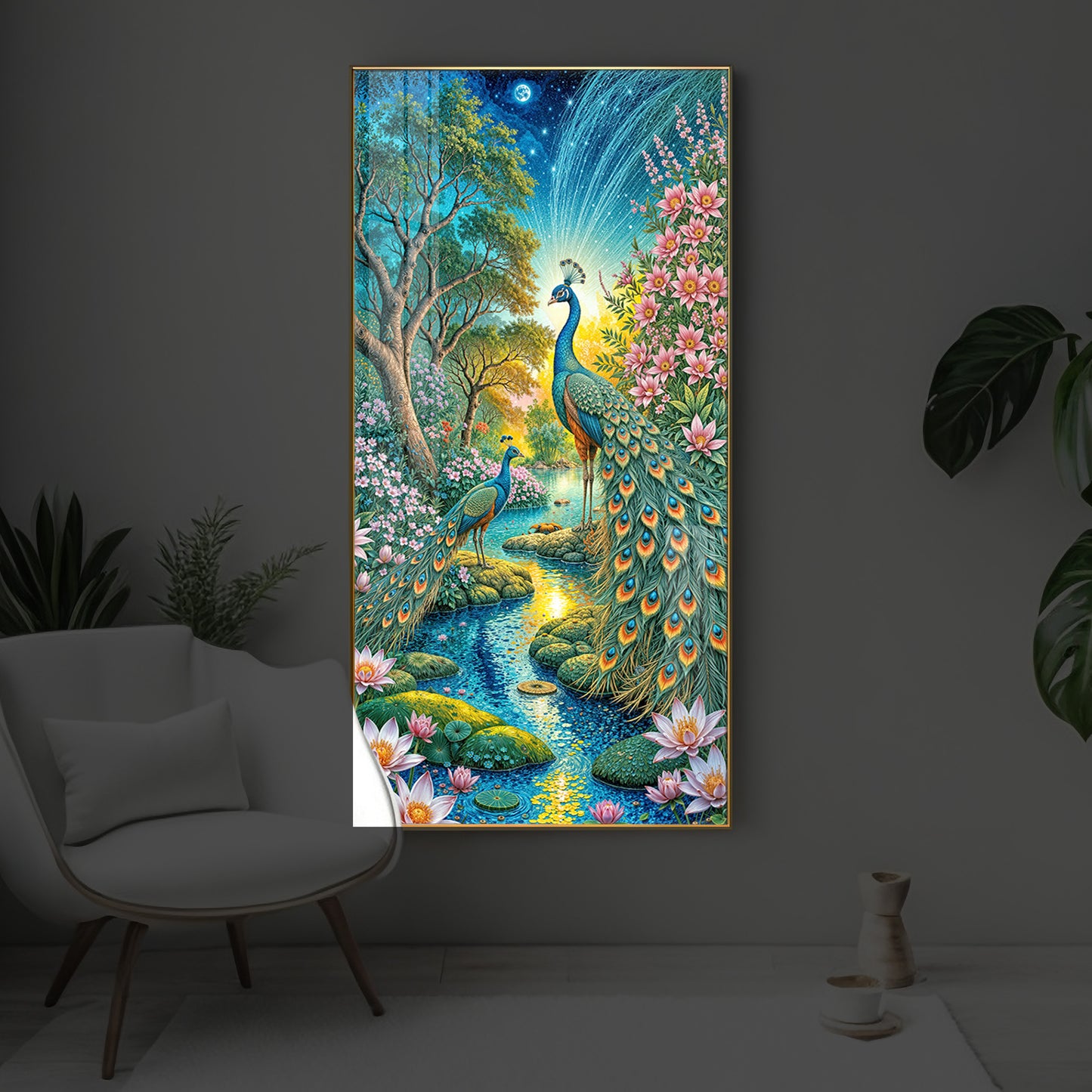 Forest Peacock Modern Luxury Backlight Vertical Wall Art