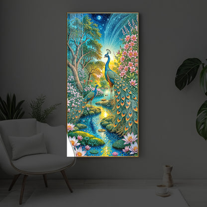 Forest Peacock Modern Luxury Backlight Vertical Wall Art