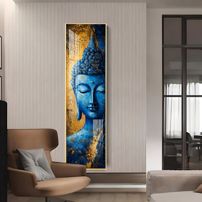 Blue and Gold Meditating Buddha Premium Acrylic Vertical Wall Art