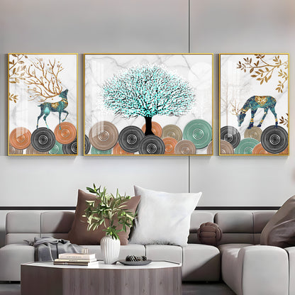 Tree With Unique Leaves Premium Acrylic Wall Art (Set of 3)