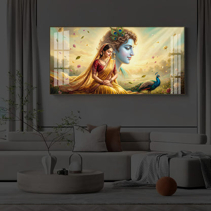 Lord Radha Krishna Modern Luxury Backlight Horizontal Wall Art