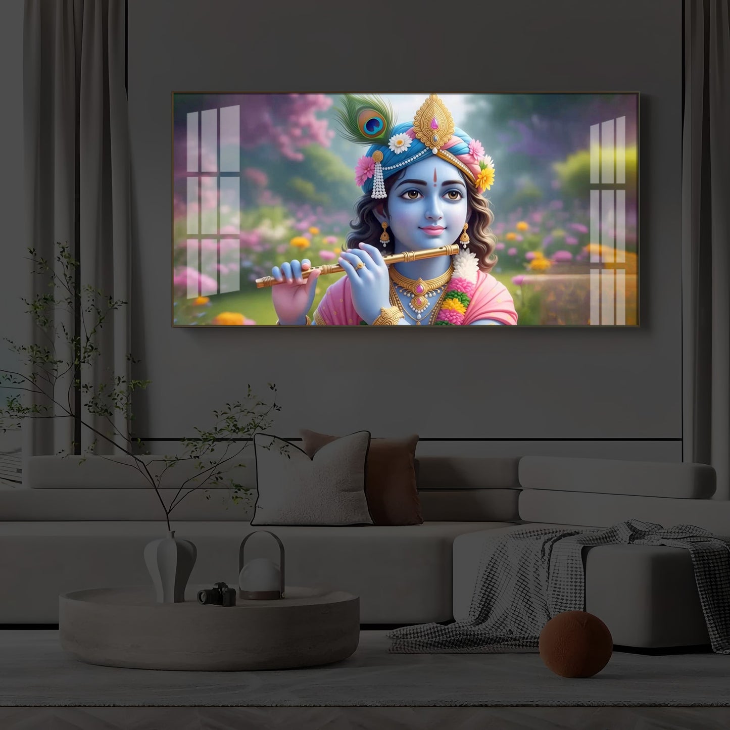 Krishna Ji Modern Luxury Backlight Horizontal Wall Art