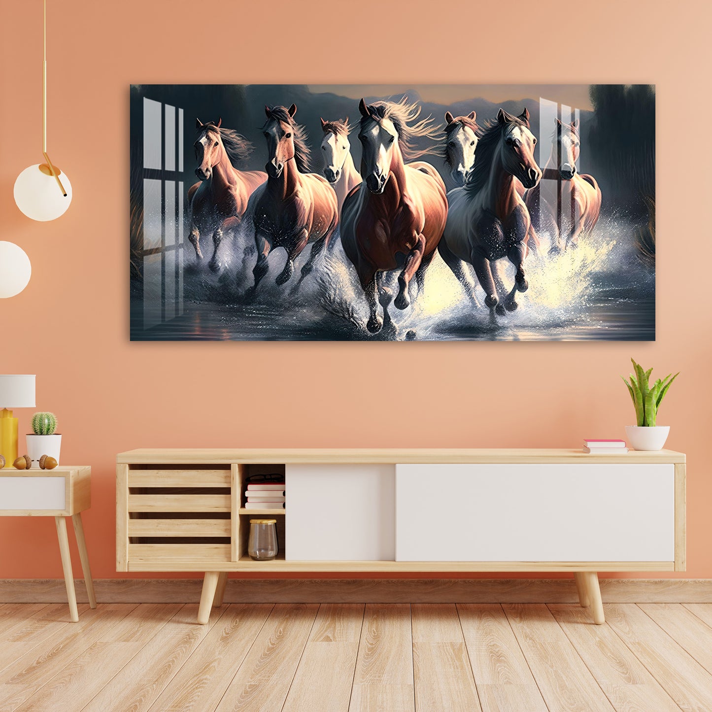 Horses Crossing River Acrylic Wall Art