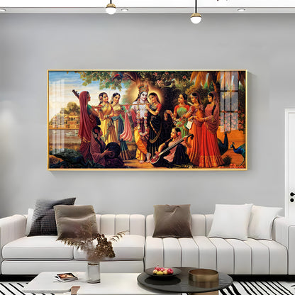 Radha Krishna With Gopiya Premium Acrylic Horizontal Wall Art