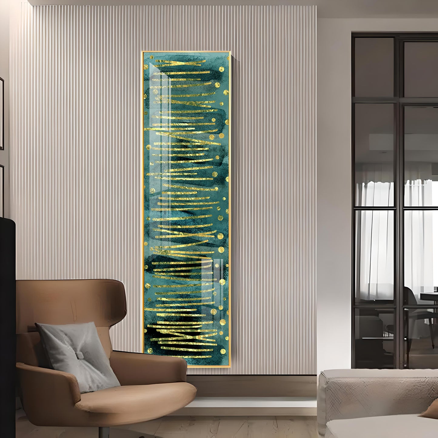 Gold Stripes & Dots Design Premium Acrylic Vertical Wall Art