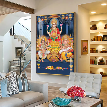 Spiritual Laxmi Ji With Flower Premium Acrylic Vertical Wall Art