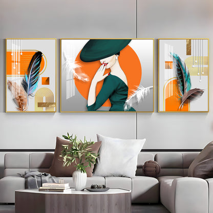 Western Women With Hat Premium Acrylic Wall Art (Set of 3)