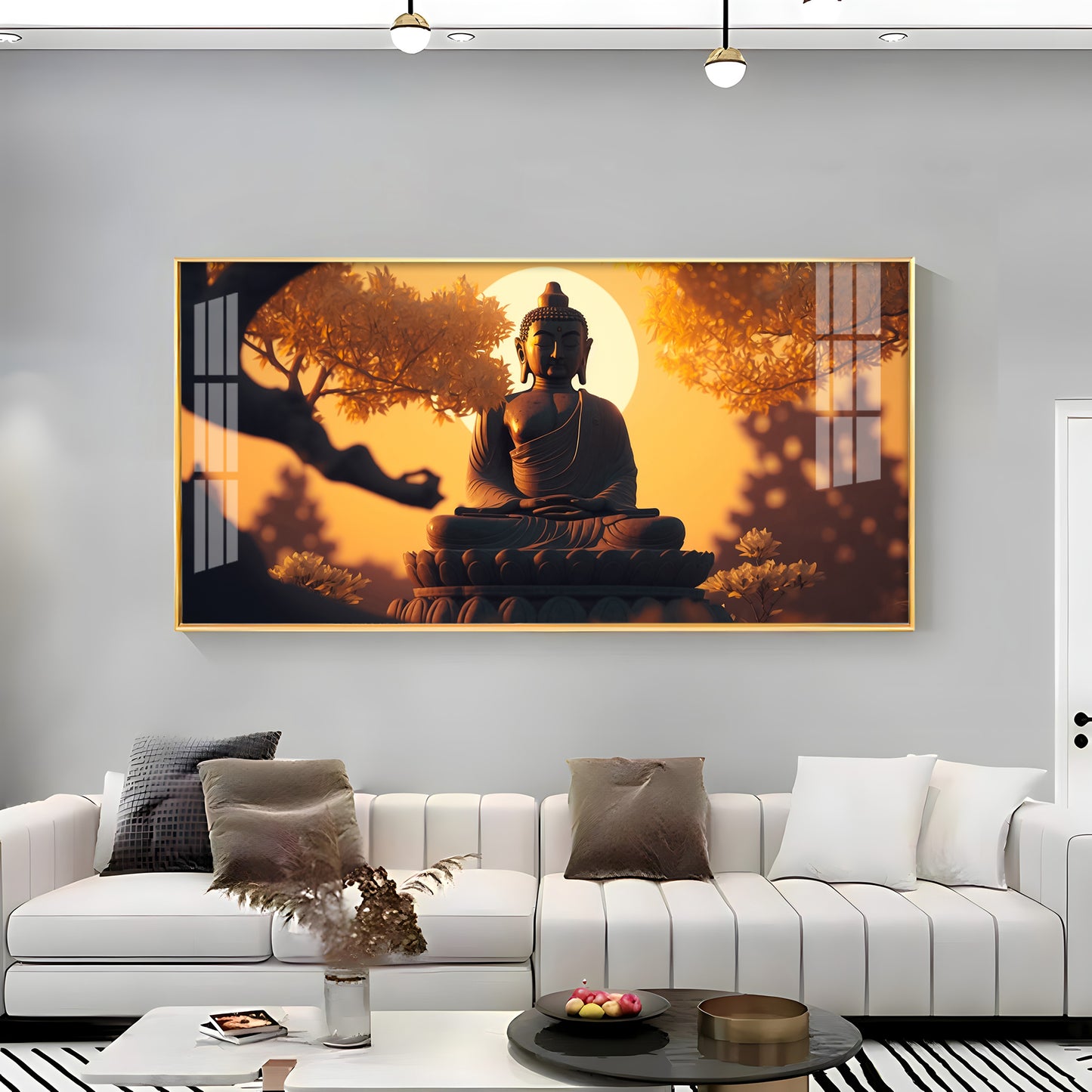 Sunset Fall Meditating Buddha Premium Acrylic Horizontal Wall Art