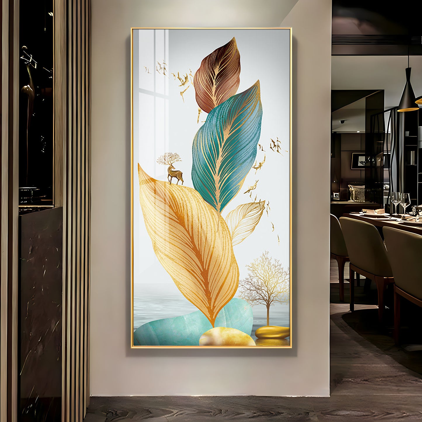 Colorful Feathers Premium Acrylic Vertical Wall Art