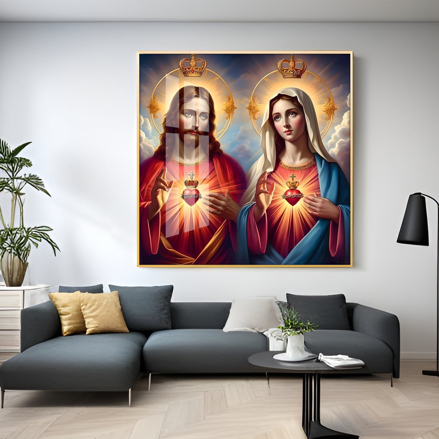 Sacred Heart of Jesus and Mary Premium Acrylic Square Wall Art