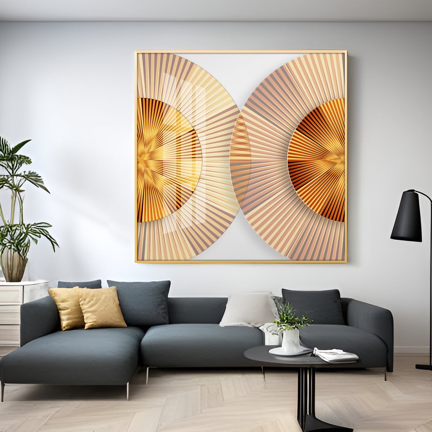 Golden Simple Style Round Premium Acrylic Square Wall Art