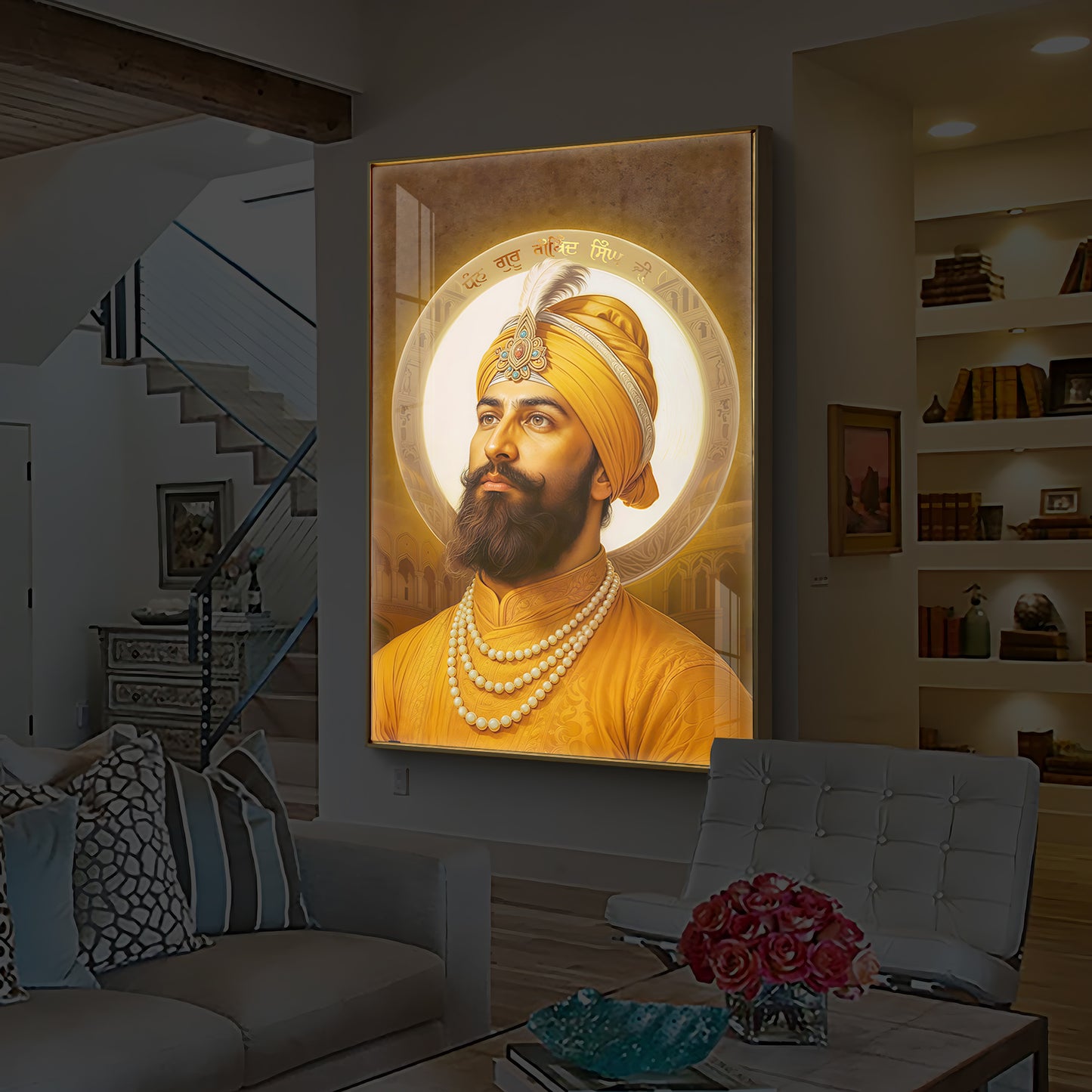 Guru Govind Singh Ji Modern Luxury Backlight Vertical Wall Art
