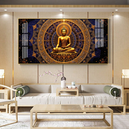 Buddha Bliss Premium Acrylic Horizontal Wall Art - 24X12 inches / Gold