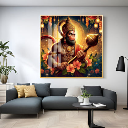 Jai Shree Hanuman Premium Acrylic Square Wall Art