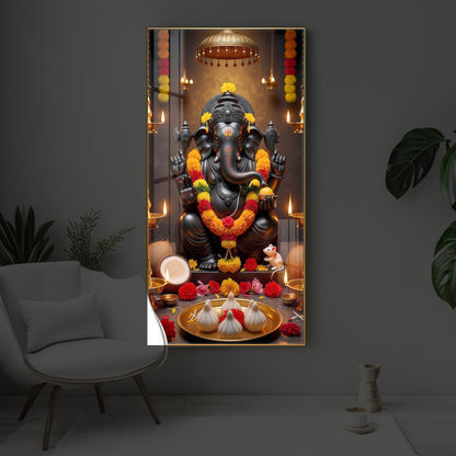 Shri Ganesh Ji Modern Luxury Backlight Vertical Wall Art