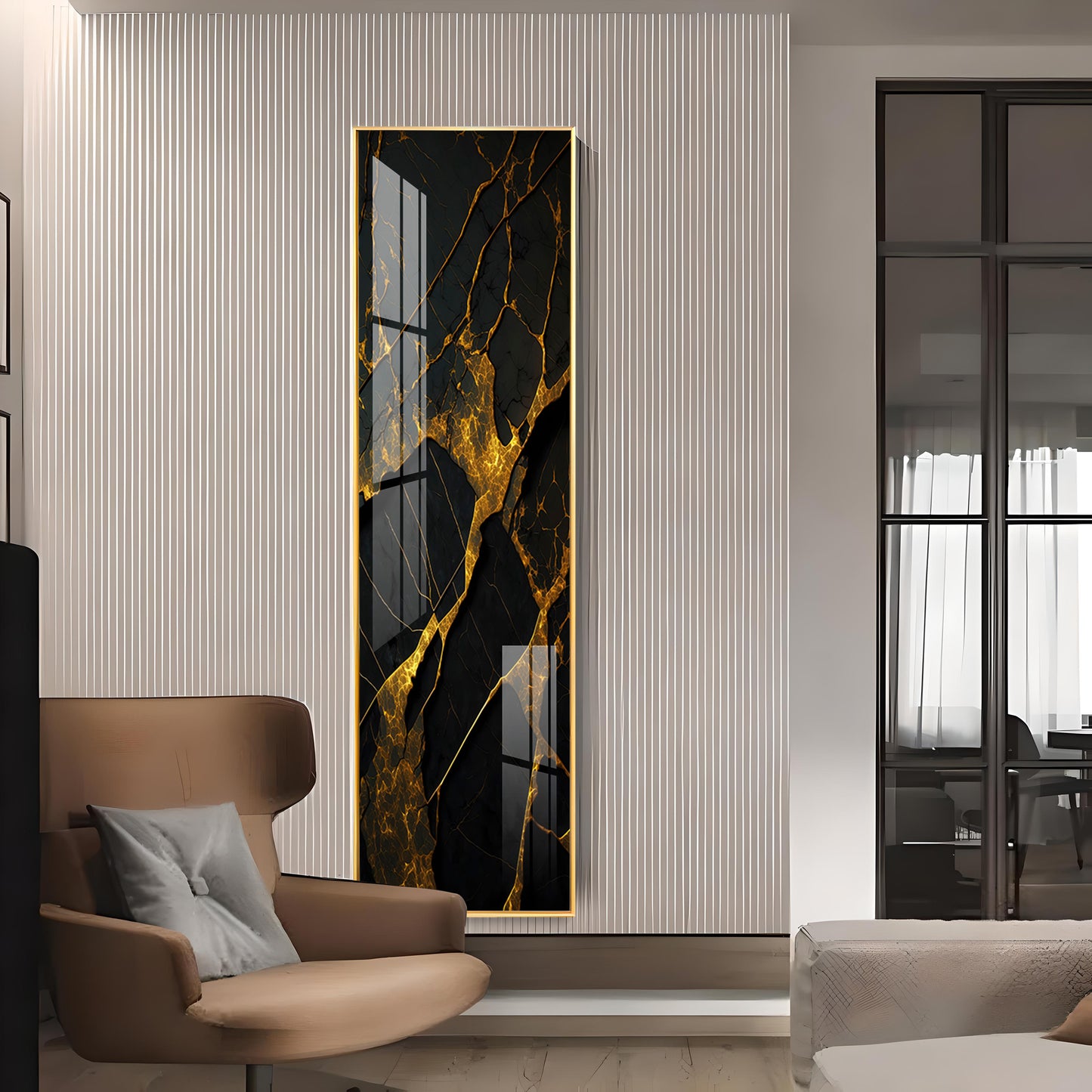 Golden Crack Pattern Premium Acrylic Vertical Wall Art
