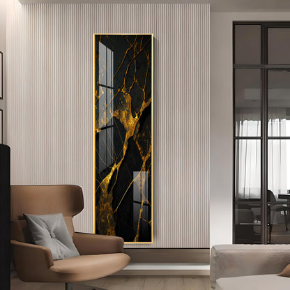 Golden Crack Pattern Premium Acrylic Vertical Wall Art