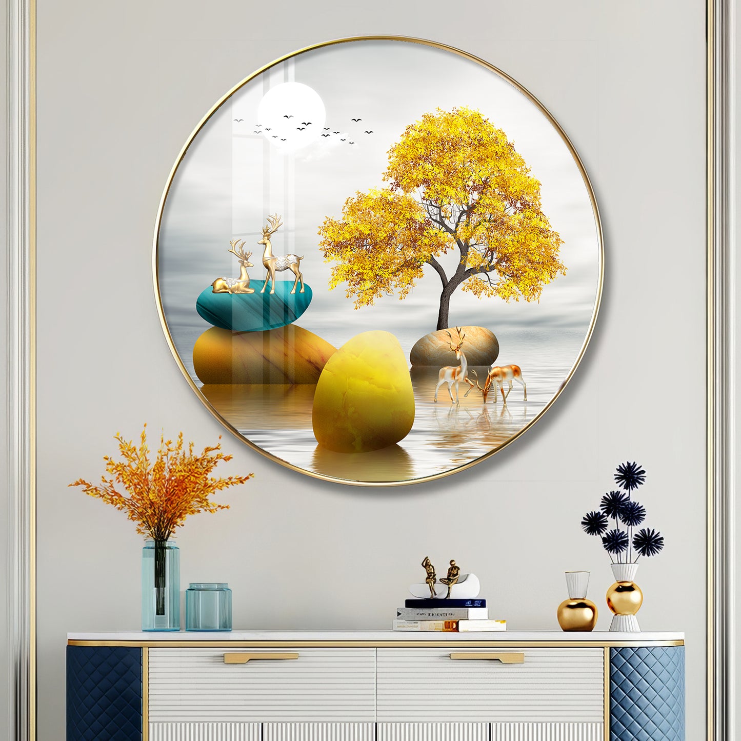 The Tree and The Fawn Premium Acrylic Round Wall Art