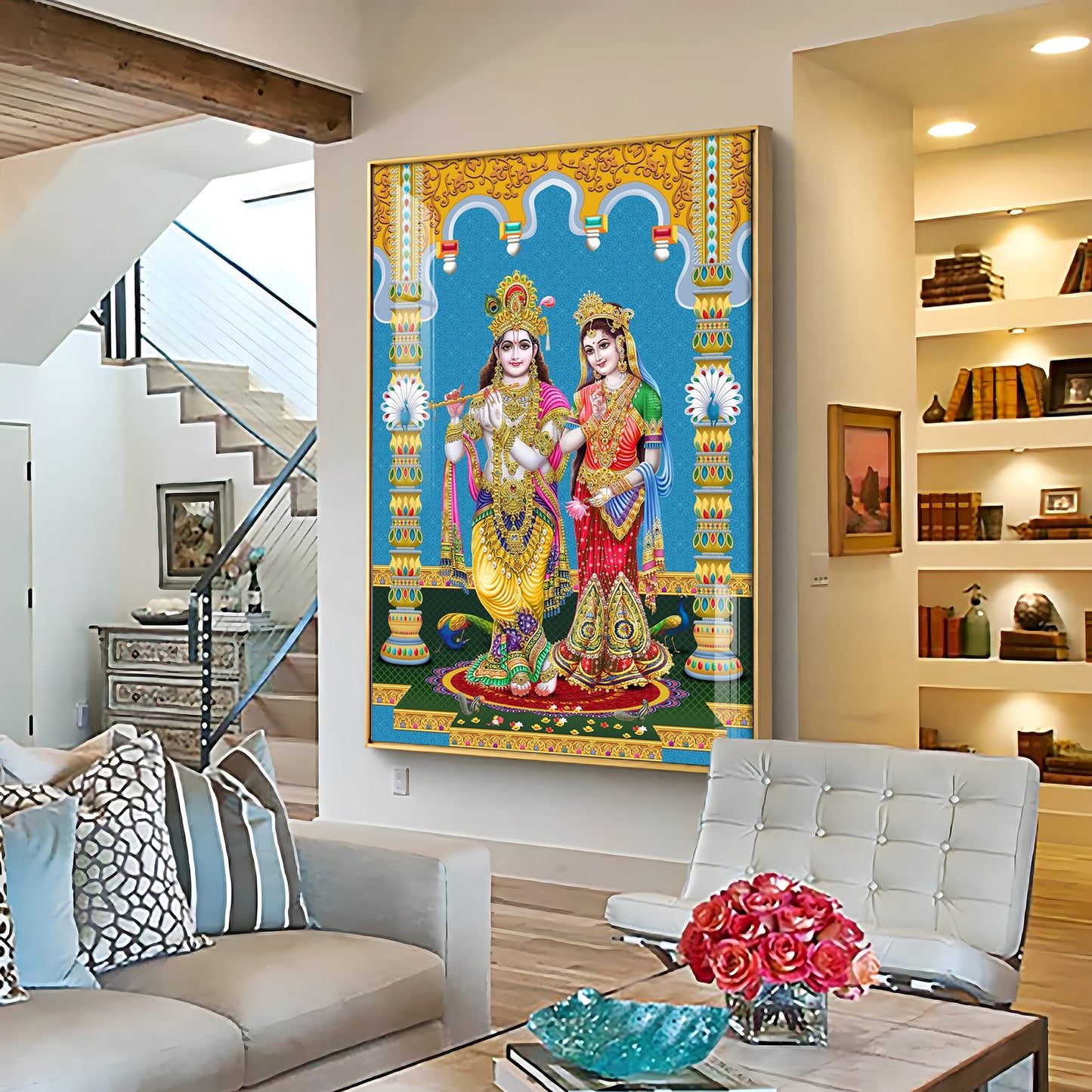 Divine Radha and Krishna Premium Acrylic Vertical Wall Art