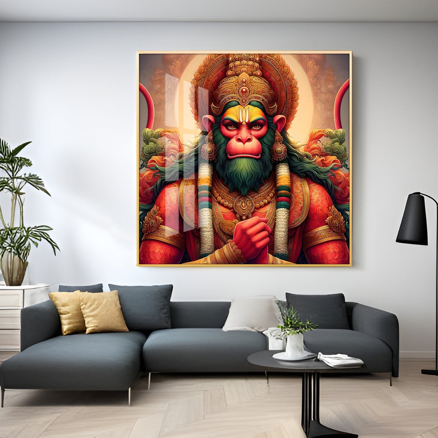 Veer Hanuman Premium Acrylic Square Wall Art