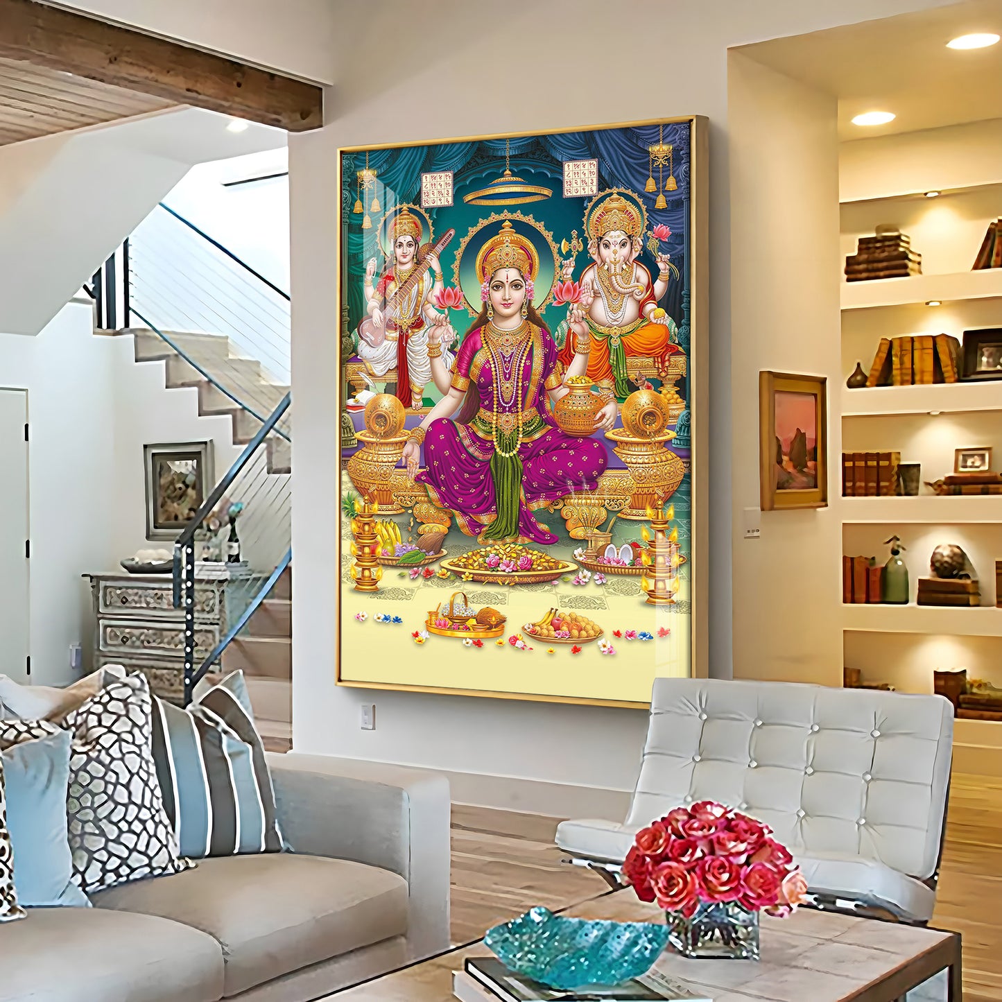 Spiritual Laxmi Ji Divinity Premium Acrylic Vertical Wall Art