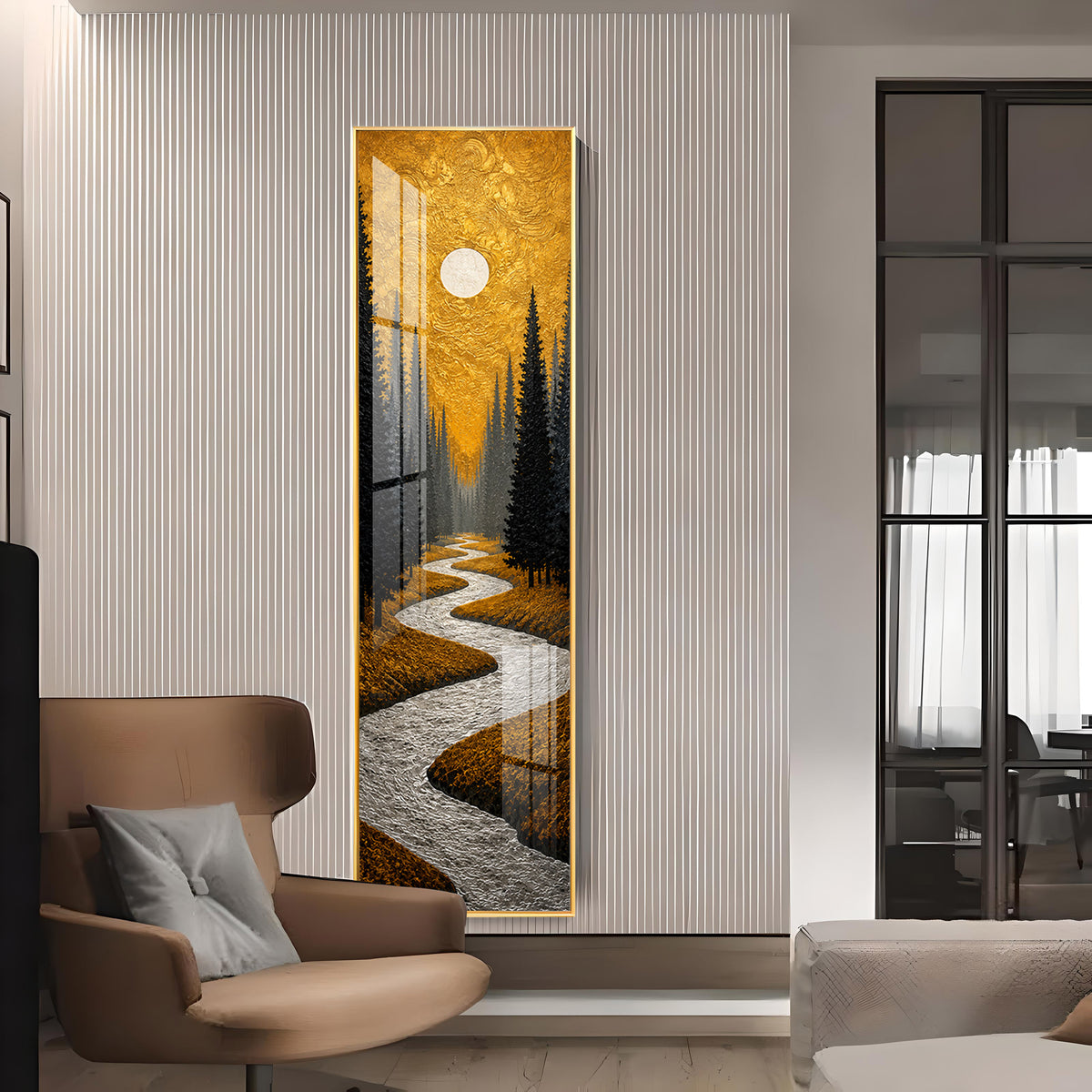 Golden Winding River Forest Premium Acrylic Vertical Wall Art