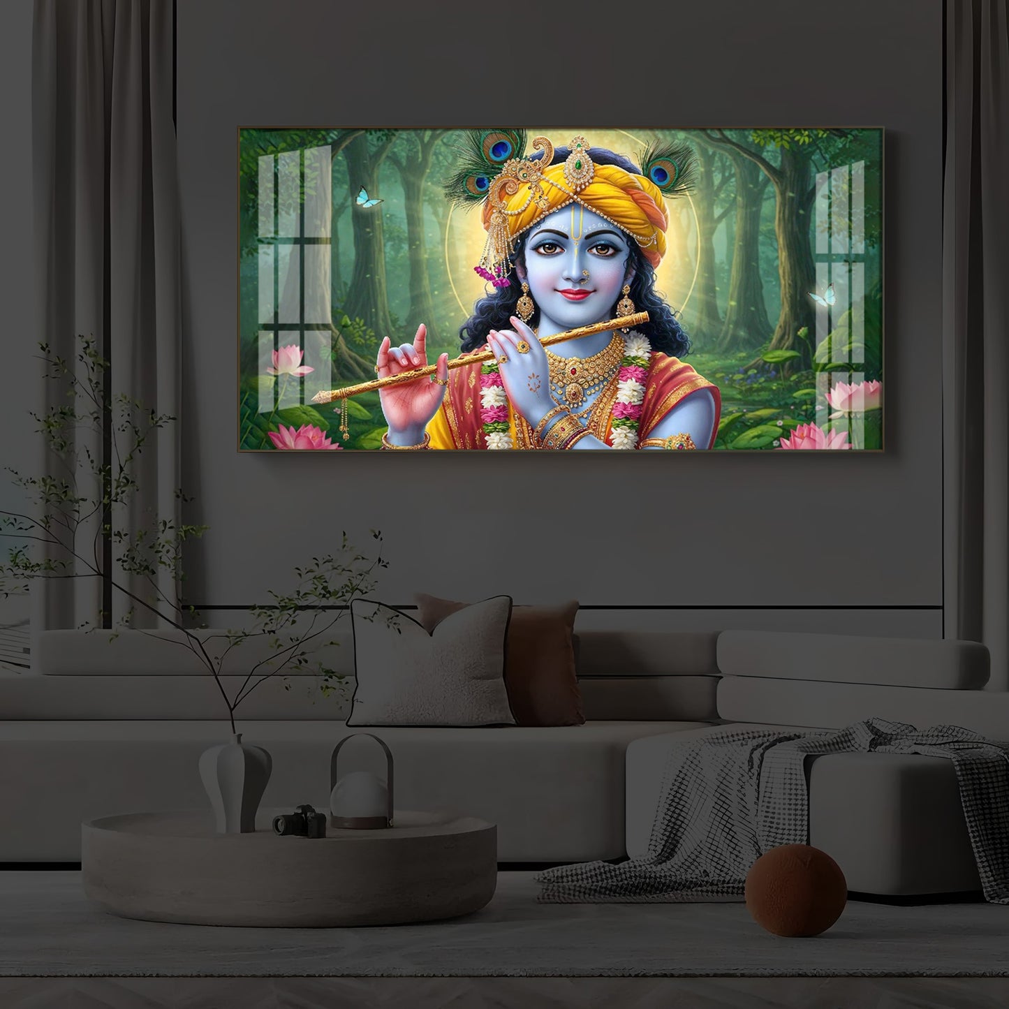 Shri Krishna Ji Modern Luxury Backlight Horizontal Wall Art