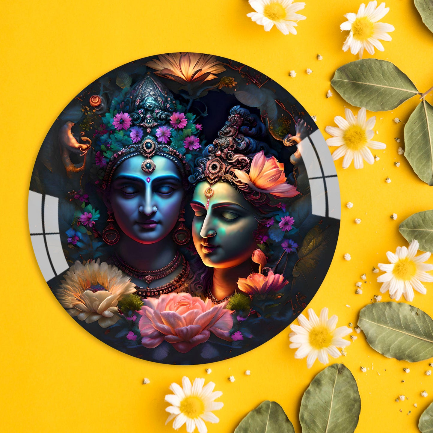 Mystical Radhe Krishna Round Acrylic Wall Art