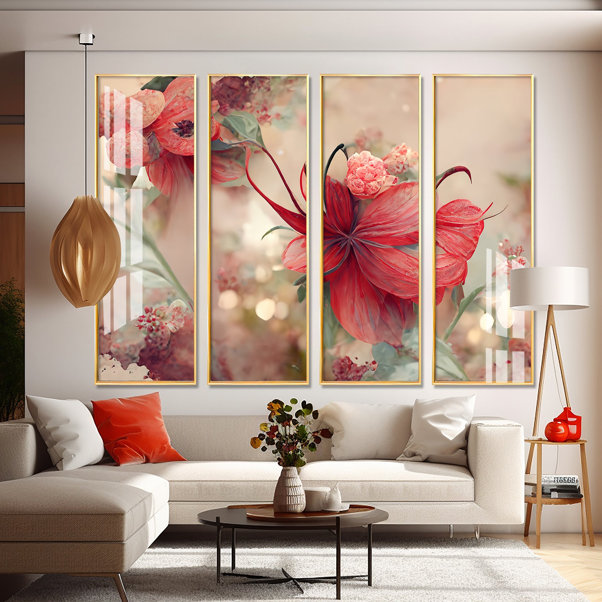 Lovely Flowers Premium Acrylic Vertical Wall Art (set of 4)